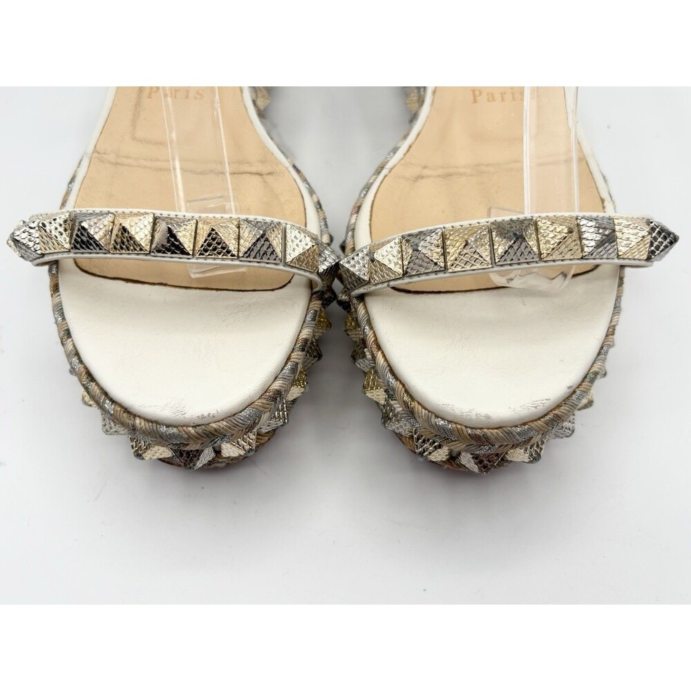 Christian Louboutin Cataclou 60 Cork White & Gold Platform Sandals Sz EU 37 - Picture 7 of 14
